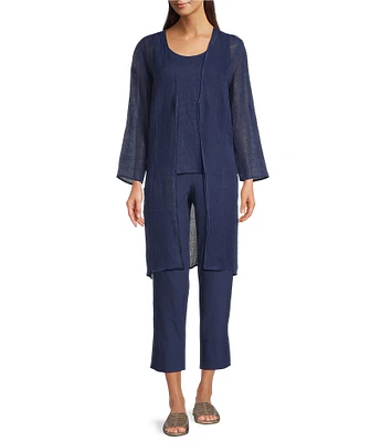 Eileen Fisher Organic Linen Gauze V-Neck Tie Front Long Sleeve Jacket