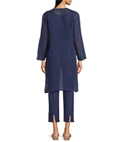 Eileen Fisher Organic Linen Gauze V-Neck Tie Front Long Sleeve Jacket
