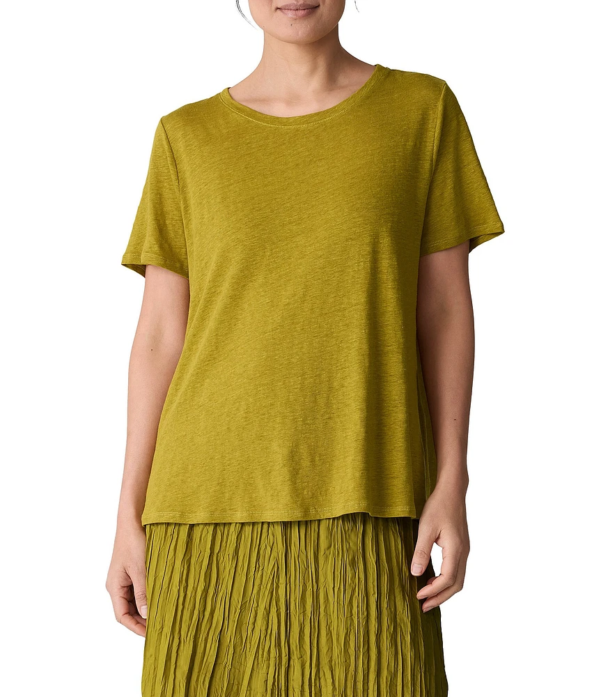 Eileen Fisher Organic Linen Jersey Crew Neck Short Sleeve Tee