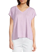 Eileen Fisher Organic Linen Jersey V-Neck Cap Sleeve Top