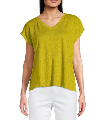 Eileen Fisher Organic Linen Jersey V-Neck Cap Sleeve Top