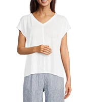 Eileen Fisher Organic Linen Jersey V-Neck Cap Sleeve Top