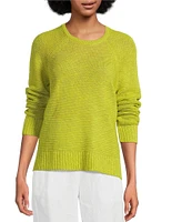 Eileen Fisher Organic Linen Knit Crew Neck Long Raglan Sleeve Sweater