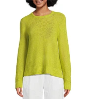 Eileen Fisher Organic Linen Knit Crew Neck Long Raglan Sleeve Sweater