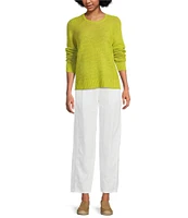 Eileen Fisher Organic Linen Knit Crew Neck Long Raglan Sleeve Sweater