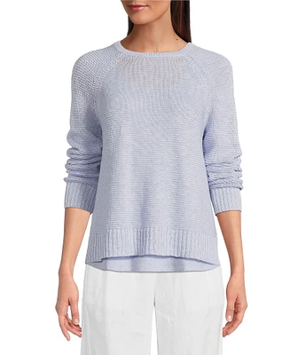 Eileen Fisher Organic Linen Knit Crew Neck Long Raglan Sleeve Sweater