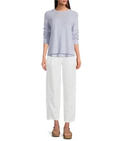 Eileen Fisher Organic Linen Knit Crew Neck Long Raglan Sleeve Sweater