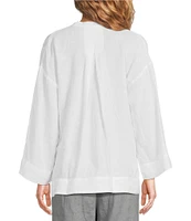 Eileen Fisher Organic Linen Mandarin Collar Long Sleeve Pop-Over Top