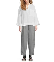 Eileen Fisher Organic Linen Mandarin Collar Long Sleeve Pop-Over Top