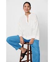 Eileen Fisher Organic Linen Mandarin Collar Long Sleeve Pop-Over Top