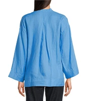 Eileen Fisher Organic Linen Mandarin Collar Long Sleeve Pop-Over Top