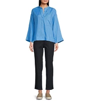 Eileen Fisher Organic Linen Mandarin Collar Long Sleeve Pop-Over Top
