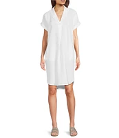 Eileen Fisher Organic Linen Notch Collar Cap Sleeve Shirtdress