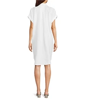 Eileen Fisher Organic Linen Notch Collar Cap Sleeve Shirtdress