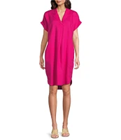 Eileen Fisher Organic Linen Notch Collar Cap Sleeve Shirtdress