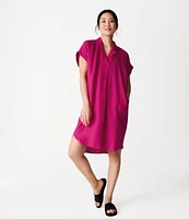 Eileen Fisher Organic Linen Notch Collar Cap Sleeve Shirtdress