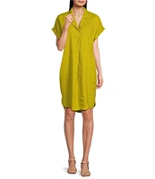 Eileen Fisher Organic Linen Notch Collar Cap Sleeve Shirtdress