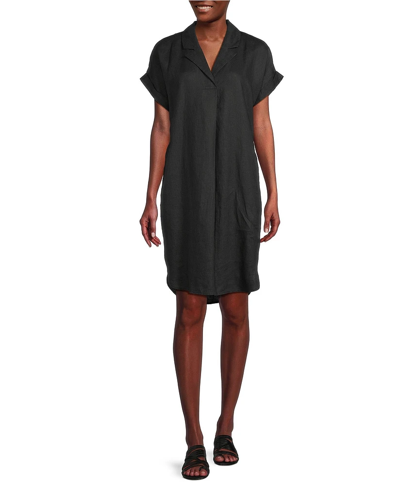Eileen Fisher Organic Linen Notch Collar Cap Sleeve Shirtdress