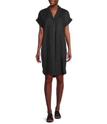 Eileen Fisher Organic Linen Notch Collar Cap Sleeve Shirtdress