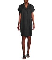 Eileen Fisher Organic Linen Notch Collar Cap Sleeve Shirtdress