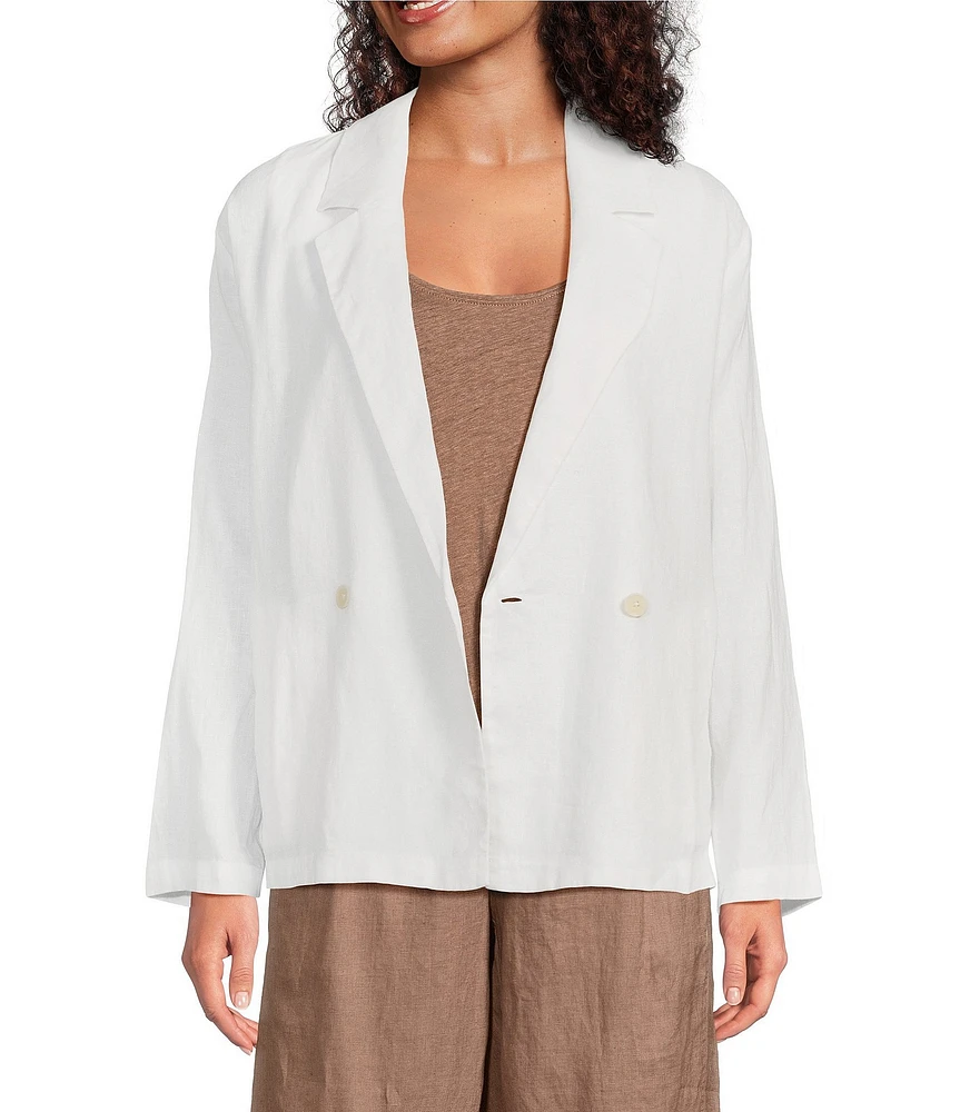 Eileen Fisher Organic Linen Notch Lapel Long Sleeve Double Breasted Blazer