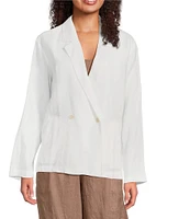 Eileen Fisher Organic Linen Notch Lapel Long Sleeve Double Breasted Blazer