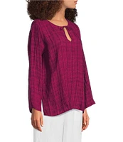 Eileen Fisher Organic Linen Split Round Neck Bracelet Sleeve Top