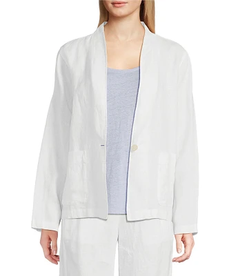 Eileen Fisher Organic Linen V-Neck High Collar Long Sleeve Jacket