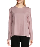 Eileen Fisher Organic Pima Cotton Jersey Crew Neck Long Sleeve Tee Shirt