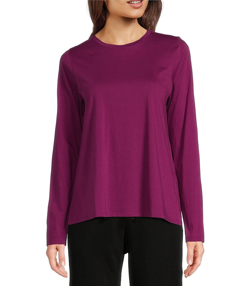 Eileen Fisher Organic Pima Cotton Jersey Crew Neck Long Sleeve Tee Shirt