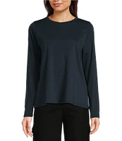 Eileen Fisher Organic Pima Cotton Jersey Crew Neck Long Sleeve Tee Shirt