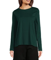 Eileen Fisher Organic Pima Cotton Jersey Crew Neck Long Sleeve Tee Shirt