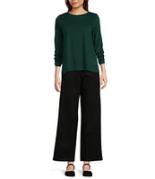 Eileen Fisher Organic Pima Cotton Jersey Crew Neck Long Sleeve Tee Shirt