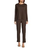 Eileen Fisher Organic Pima Cotton Jersey Crew Neck Long Sleeve Tee Shirt