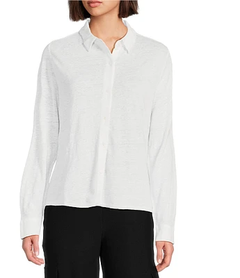 Eileen Fisher Petite Classic Collar Linen Jersey Long Sleeve Button Front Shirt