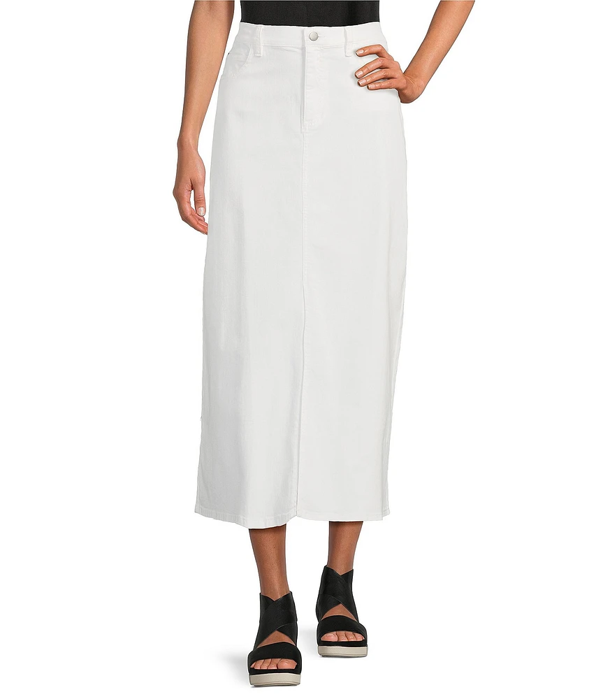 Eileen Fisher Petite Organic Cotton Blend Denim Front Slit Straight Midi Skirt