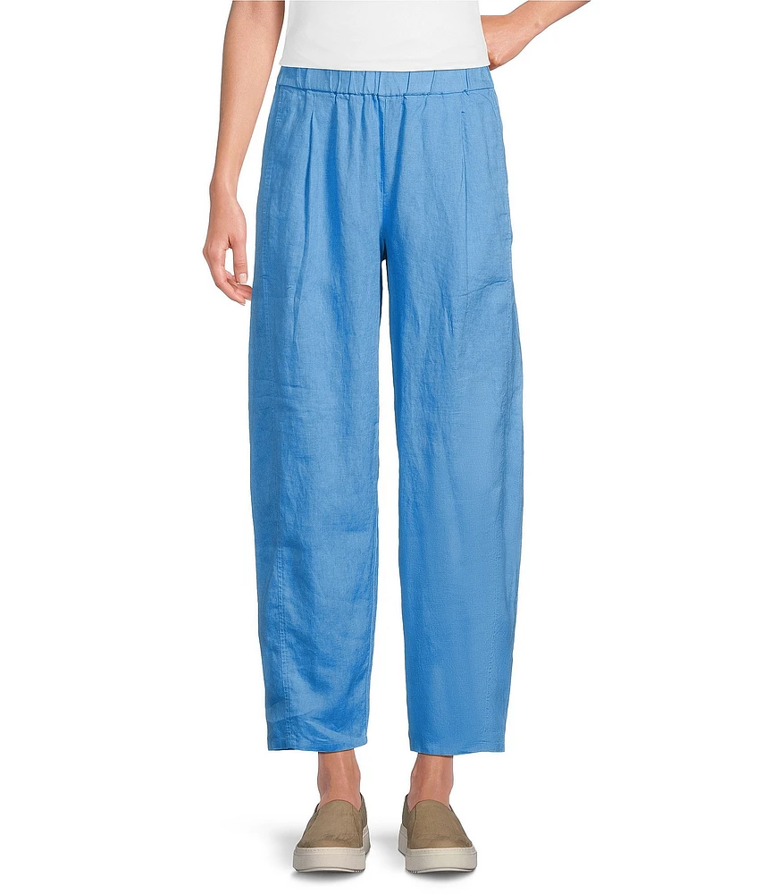 Eileen Fisher Petite Organic Linen Elastic Waist Pleated Lantern Ankle Pants