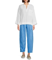 Eileen Fisher Petite Organic Linen Elastic Waist Pleated Lantern Ankle Pants