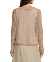 Eileen Fisher Petite Organic Linen Cotton Knit Crew Neck Long Sleeve Sweater