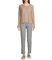 Eileen Fisher Petite Organic Linen Cotton Knit Crew Neck Long Sleeve Sweater