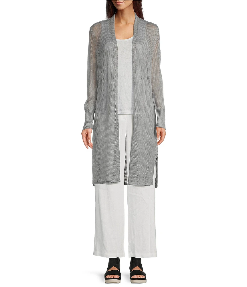 Eileen Fisher Petite Organic Linen Cotton Open Front Long Sleeve Cardigan