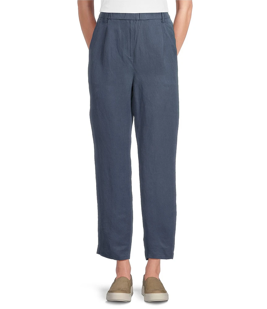 Eileen Fisher Petite Organic Linen Silk Twill Pleated Ankle Pants