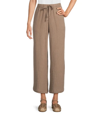 Eileen Fisher Petite Organic Cotton Gauze Elastic Waist Straight Leg Pants