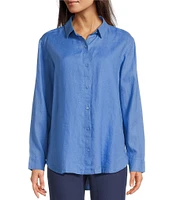 Eileen Fisher Petite Organic Handkerchief Linen Classic Collar Long Sleeve Shirt