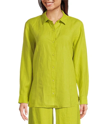 Eileen Fisher Petite Organic Handkerchief Linen Classic Collar Long Sleeve Shirt