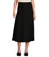 Eileen Fisher Petite Size Boiled Wool Jersey Elastic Waist A-Line Midi Skirt