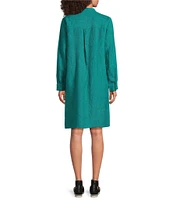 Eileen Fisher Petite Size Organic Linen Mandarin Collar Long Sleeve Dress