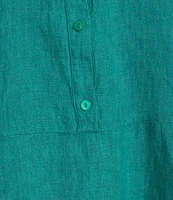 Eileen Fisher Petite Size Organic Linen Mandarin Collar Long Sleeve Dress