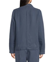 Eileen Fisher Petite Size Organic Linen Silk Twill Notch Lapel Long Sleeve Blazer