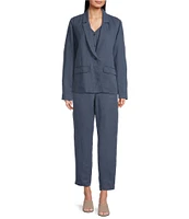 Eileen Fisher Petite Size Organic Linen Silk Twill Notch Lapel Long Sleeve Blazer